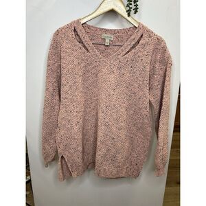 AnyBody V- Neck‎ Sweater Cutout Detail Rosegold Color And Black Dots